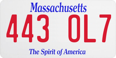 MA license plate 443OL7