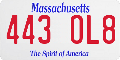 MA license plate 443OL8