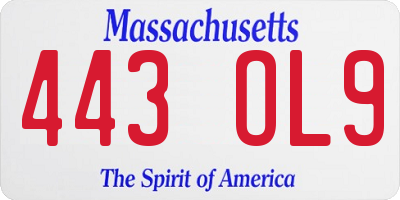 MA license plate 443OL9