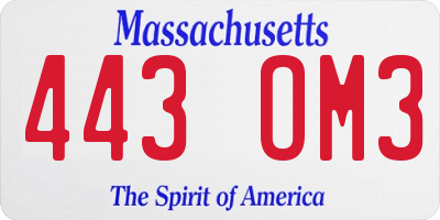 MA license plate 443OM3