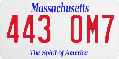 MA license plate 443OM7
