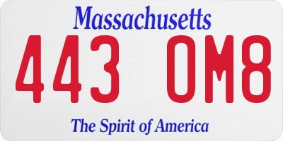 MA license plate 443OM8