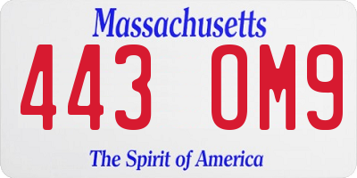MA license plate 443OM9