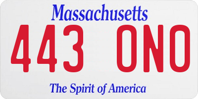 MA license plate 443ON0