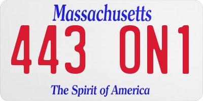 MA license plate 443ON1