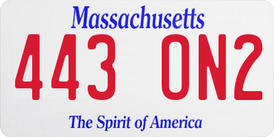 MA license plate 443ON2
