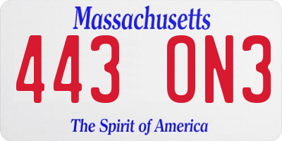 MA license plate 443ON3
