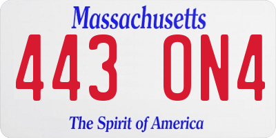 MA license plate 443ON4