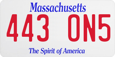 MA license plate 443ON5