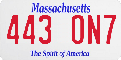 MA license plate 443ON7