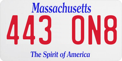 MA license plate 443ON8
