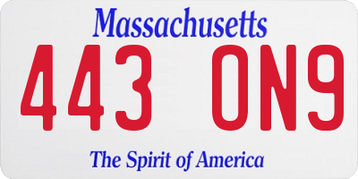 MA license plate 443ON9