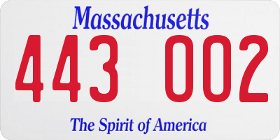 MA license plate 443OO2