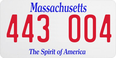 MA license plate 443OO4