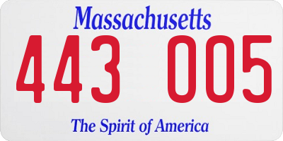 MA license plate 443OO5