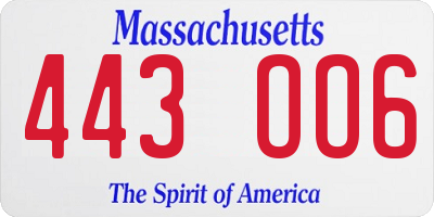 MA license plate 443OO6