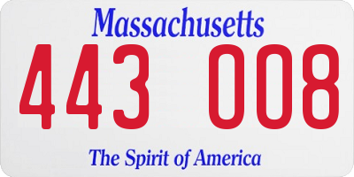 MA license plate 443OO8