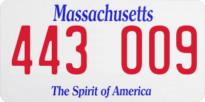 MA license plate 443OO9