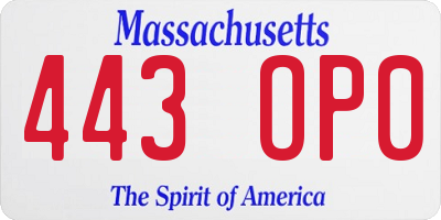 MA license plate 443OP0