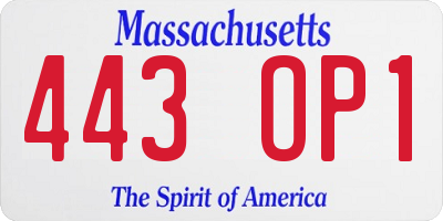 MA license plate 443OP1
