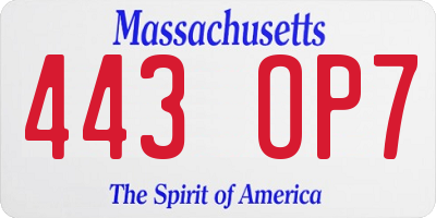 MA license plate 443OP7