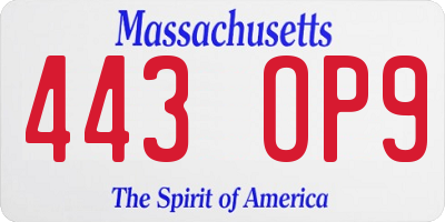 MA license plate 443OP9