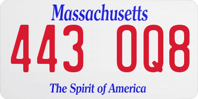 MA license plate 443OQ8