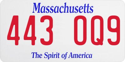 MA license plate 443OQ9
