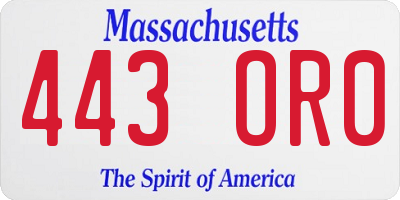MA license plate 443OR0