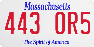 MA license plate 443OR5