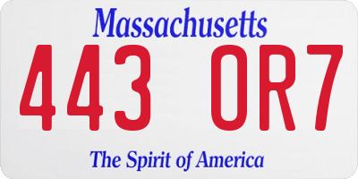 MA license plate 443OR7