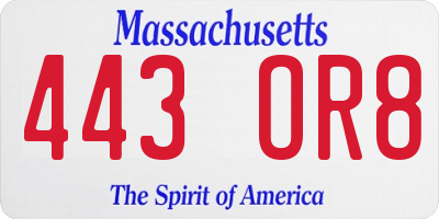 MA license plate 443OR8