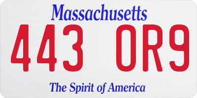 MA license plate 443OR9