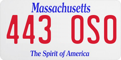 MA license plate 443OS0