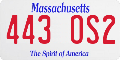 MA license plate 443OS2