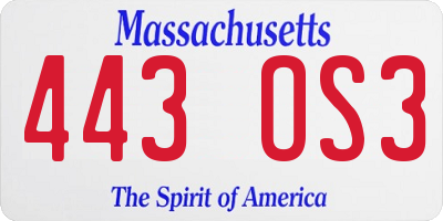 MA license plate 443OS3