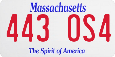 MA license plate 443OS4