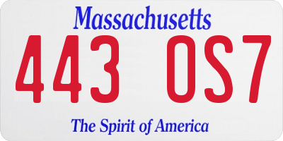 MA license plate 443OS7