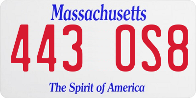 MA license plate 443OS8
