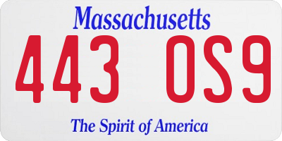 MA license plate 443OS9