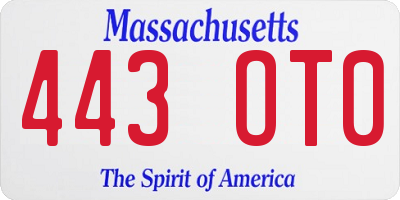 MA license plate 443OT0