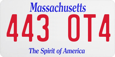 MA license plate 443OT4