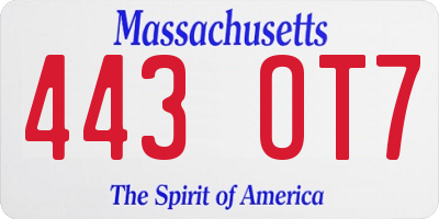 MA license plate 443OT7
