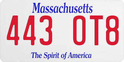 MA license plate 443OT8