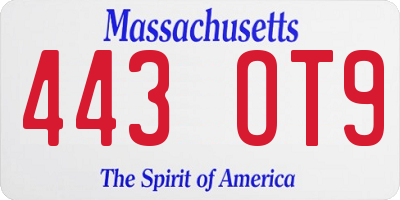 MA license plate 443OT9