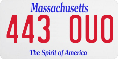 MA license plate 443OU0