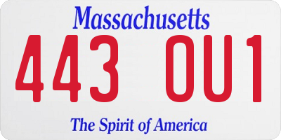 MA license plate 443OU1