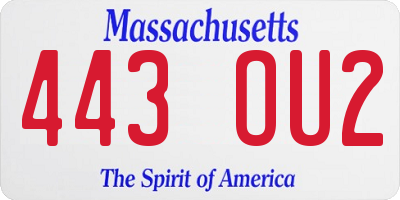 MA license plate 443OU2