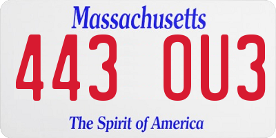 MA license plate 443OU3