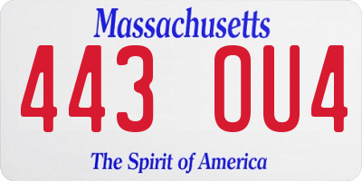 MA license plate 443OU4